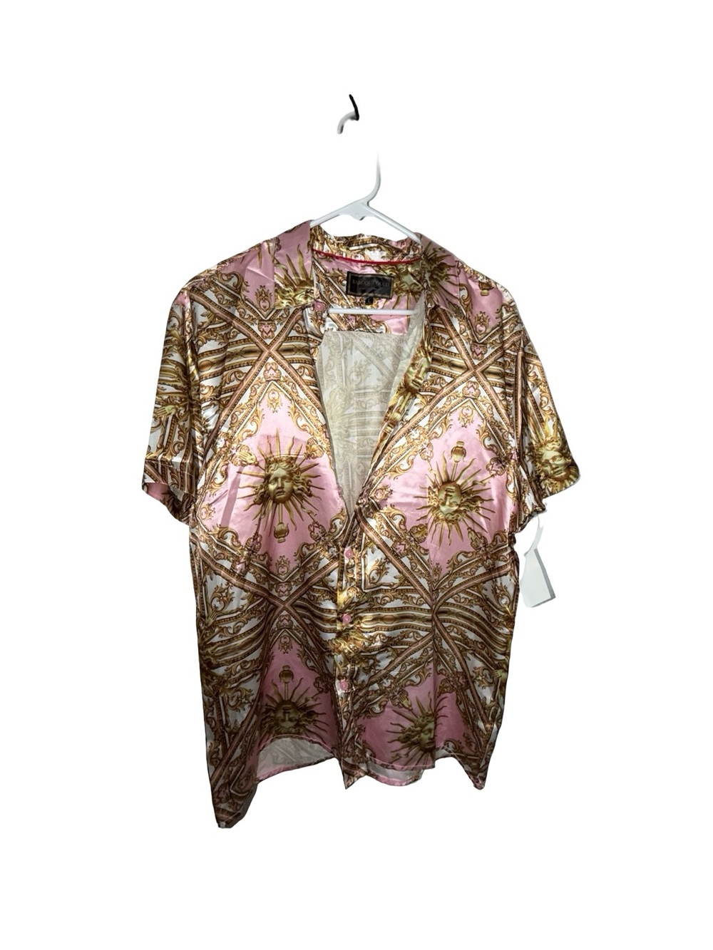 Baroque Gold Women’s Large Pink Gold Sun Medallion Baroque Print Button-Up Shirt